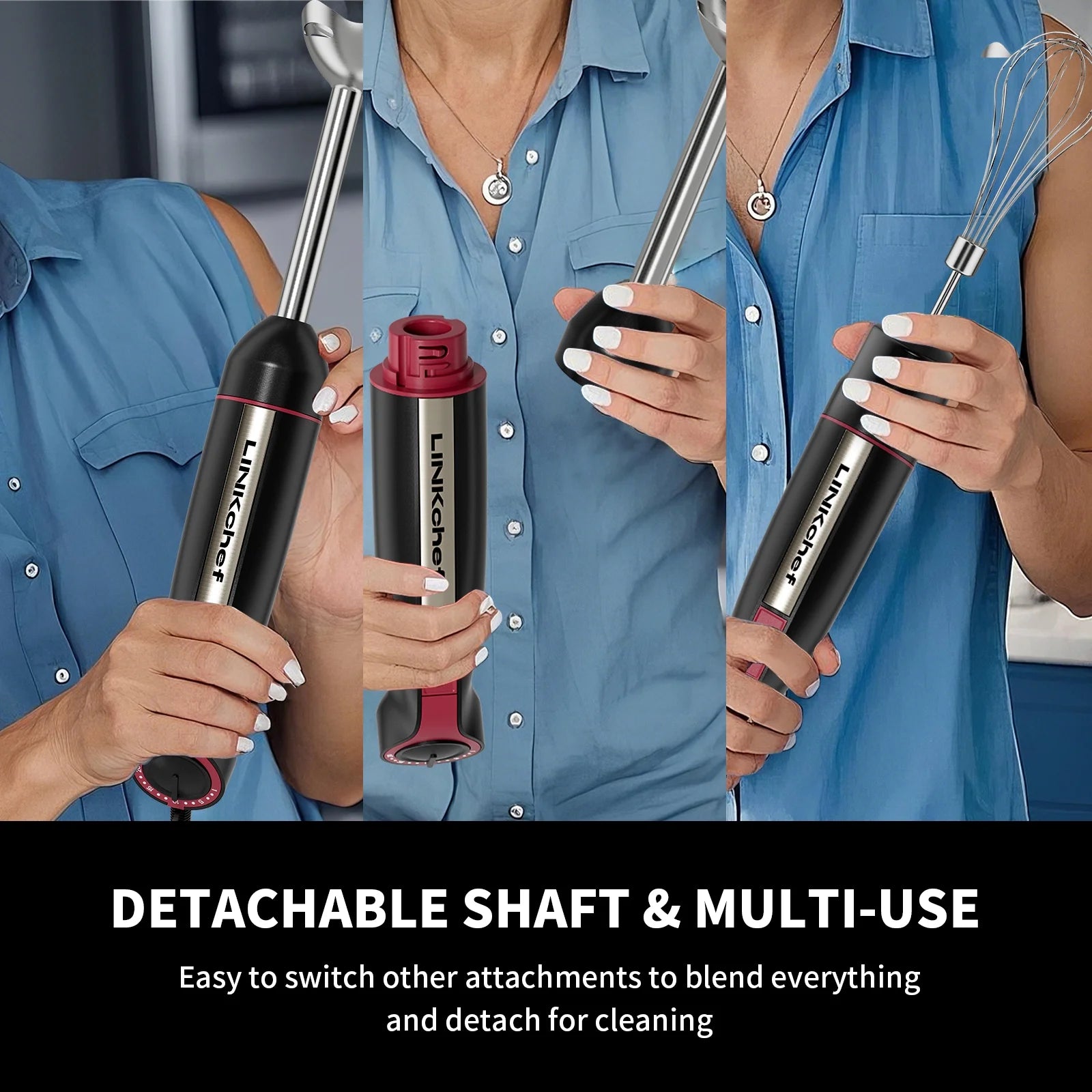 Transform Your Cooking Experience with the 20-Speed 1000W 3-In-1 Immersion Hand Blender – Effortless Blending, Whisking, and Frothing in One Compact Tool!