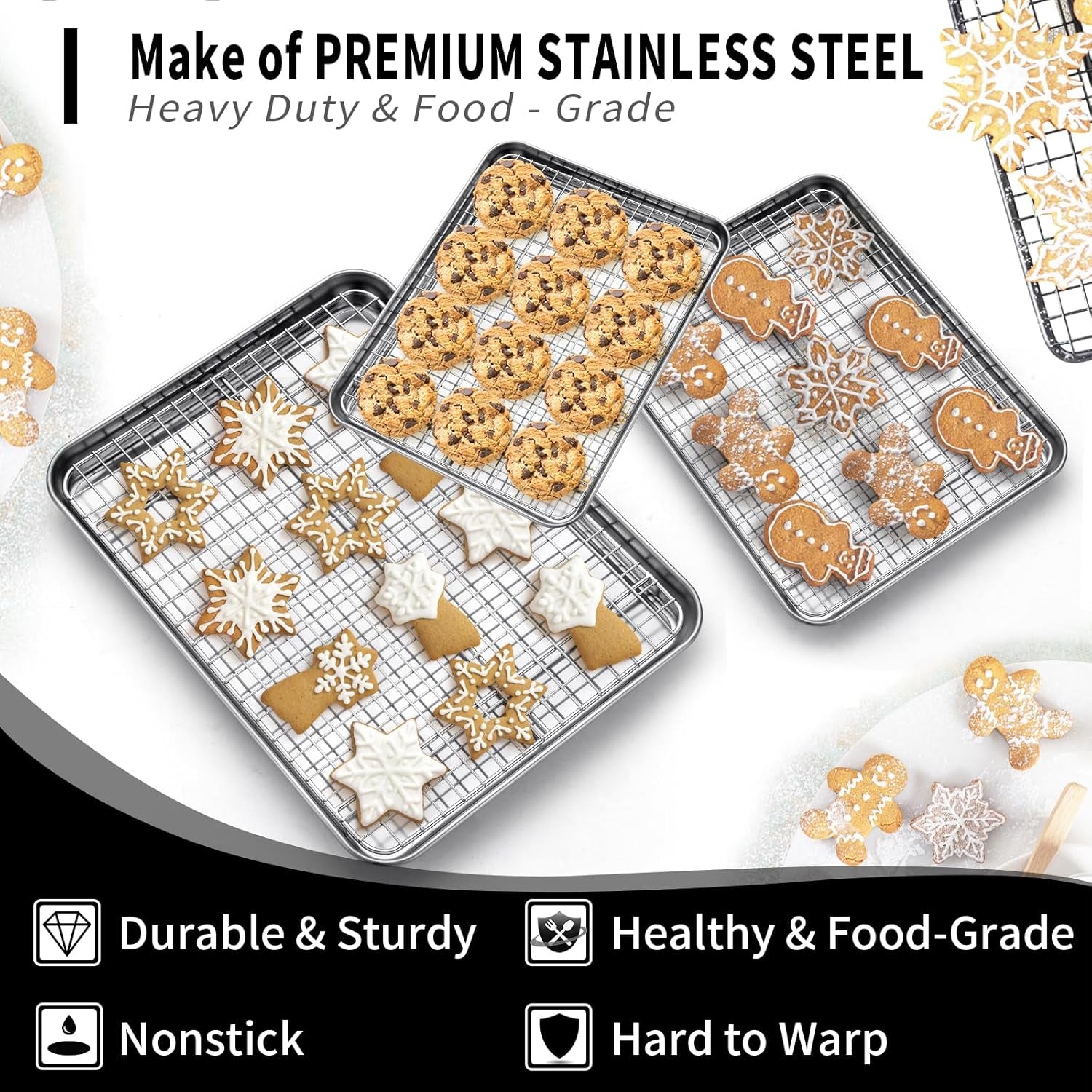 Ultimate Baking Sheet & Wire Rack Set - 6-Piece Stainless Steel Bakeware for Perfect Cookies & More!