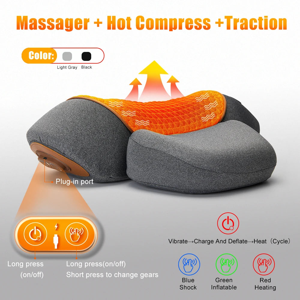 Electric Neck Massager Cervical Pillow Hot Compress Vibration Massage Neck Traction Relax Pillow Spine Support Massager Pillow