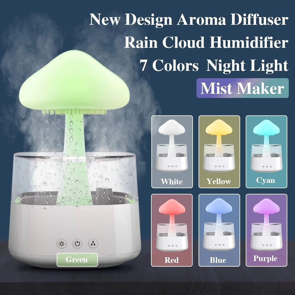 Transform Your Space with the Mushroom Rain Air Humidifier - Aroma Diffuser & Colorful Night Light for Ultimate Relaxation!