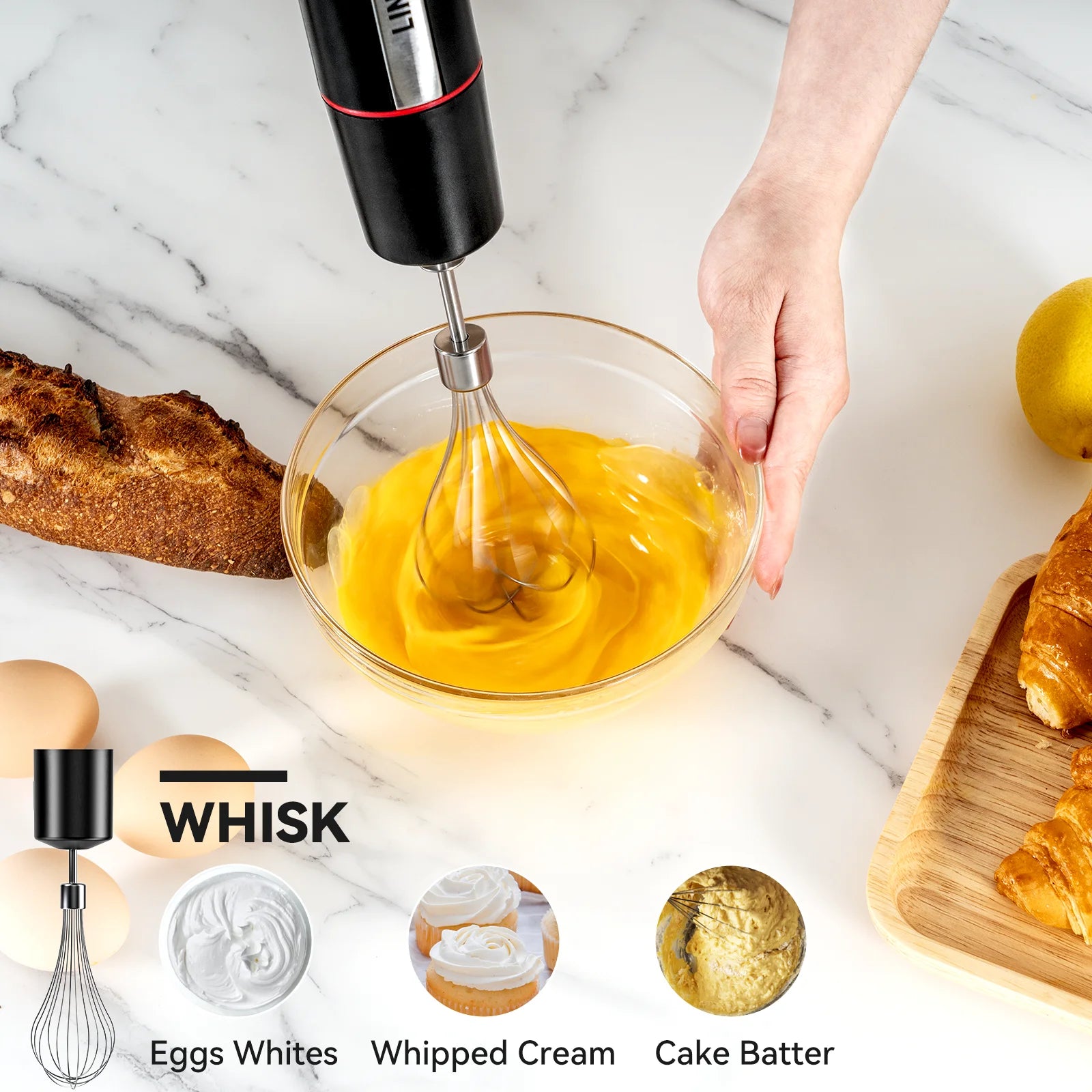 Transform Your Cooking Experience with the 20-Speed 1000W 3-In-1 Immersion Hand Blender – Effortless Blending, Whisking, and Frothing in One Compact Tool!