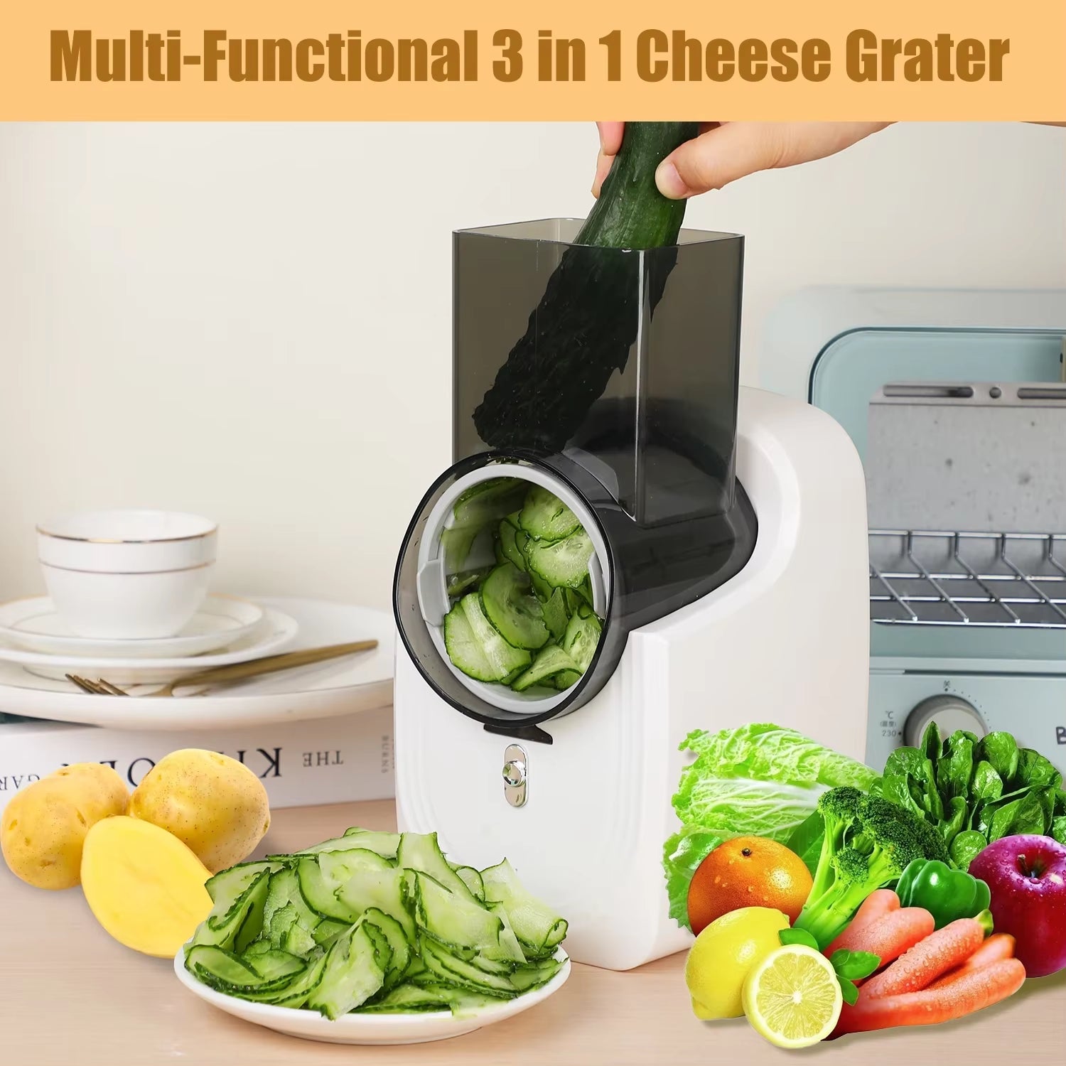 Elevate Your Cooking with the Ultimate Electric Cheese Grater & Vegetable Slicer - Perfect for Effortless Salads and Freshly Cut Fruits!