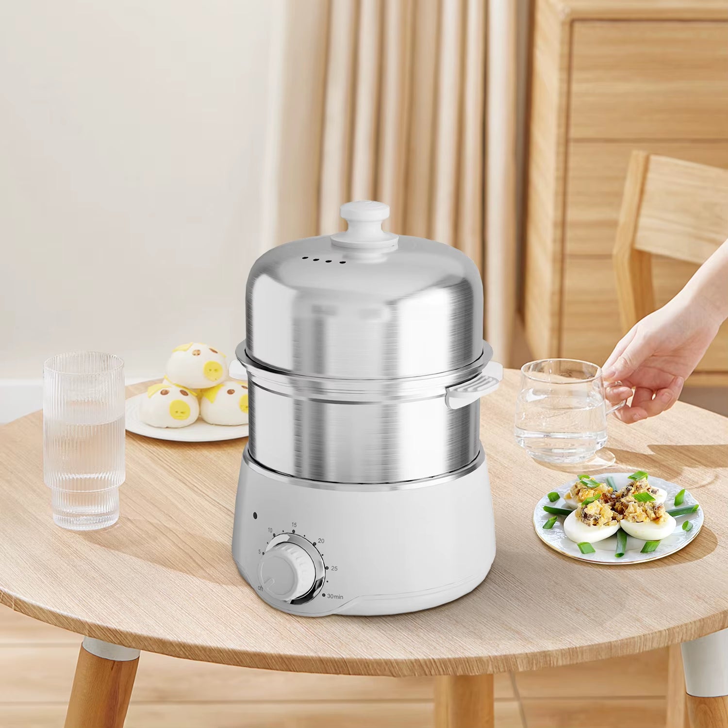 Effortlessly Cook Perfect Eggs with the 14-Egg Electric Stainless Steel Egg Cooker Featuring Auto Shut-Off and 30-Minute Timer