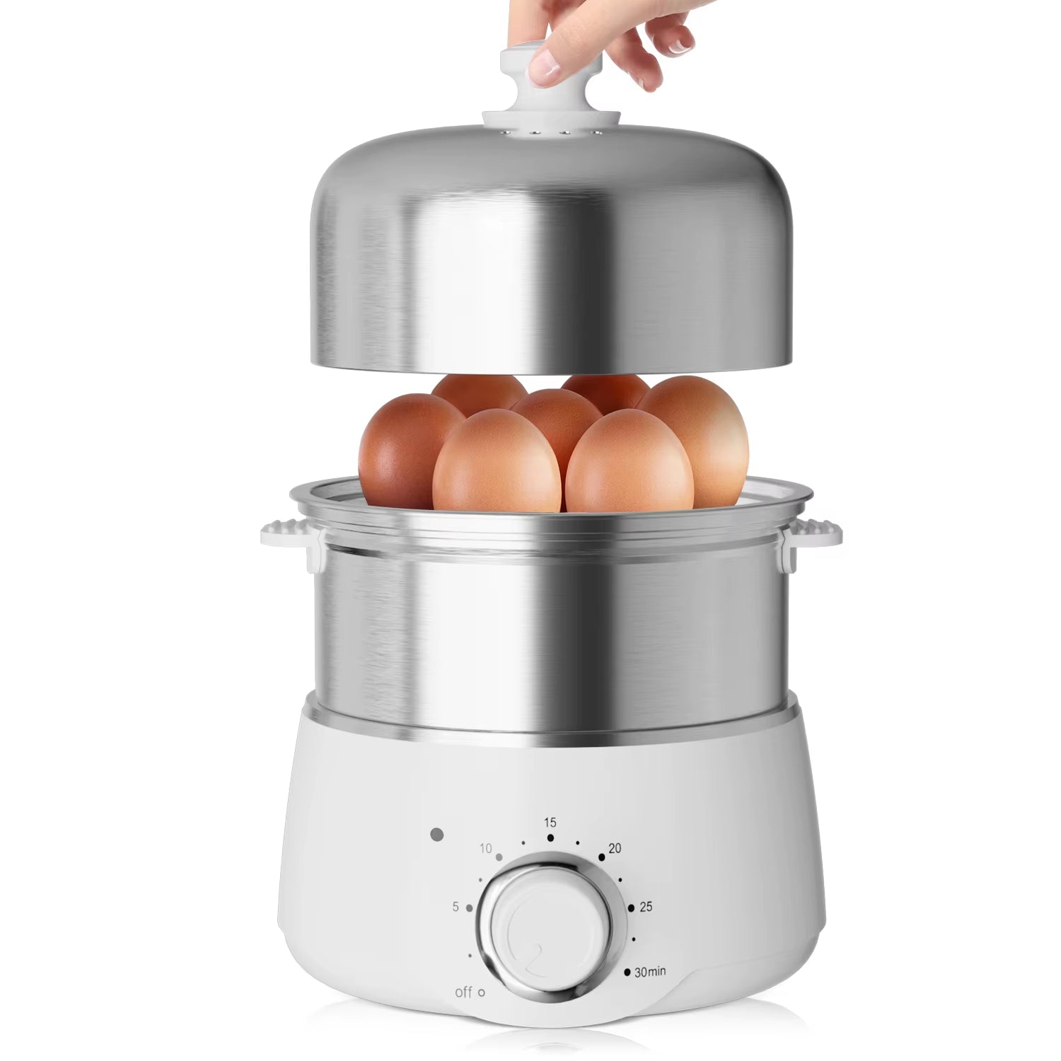 Effortlessly Cook Perfect Eggs with the 14-Egg Electric Stainless Steel Egg Cooker Featuring Auto Shut-Off and 30-Minute Timer