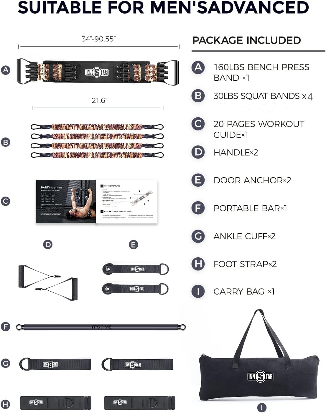 Ultimate Resistance Bands Bar System - 38" Heavy-Duty Home Gym Attachment for Full Body Workouts - Max Load 800Lbs - Perfect for Strength Training and Power Lifting