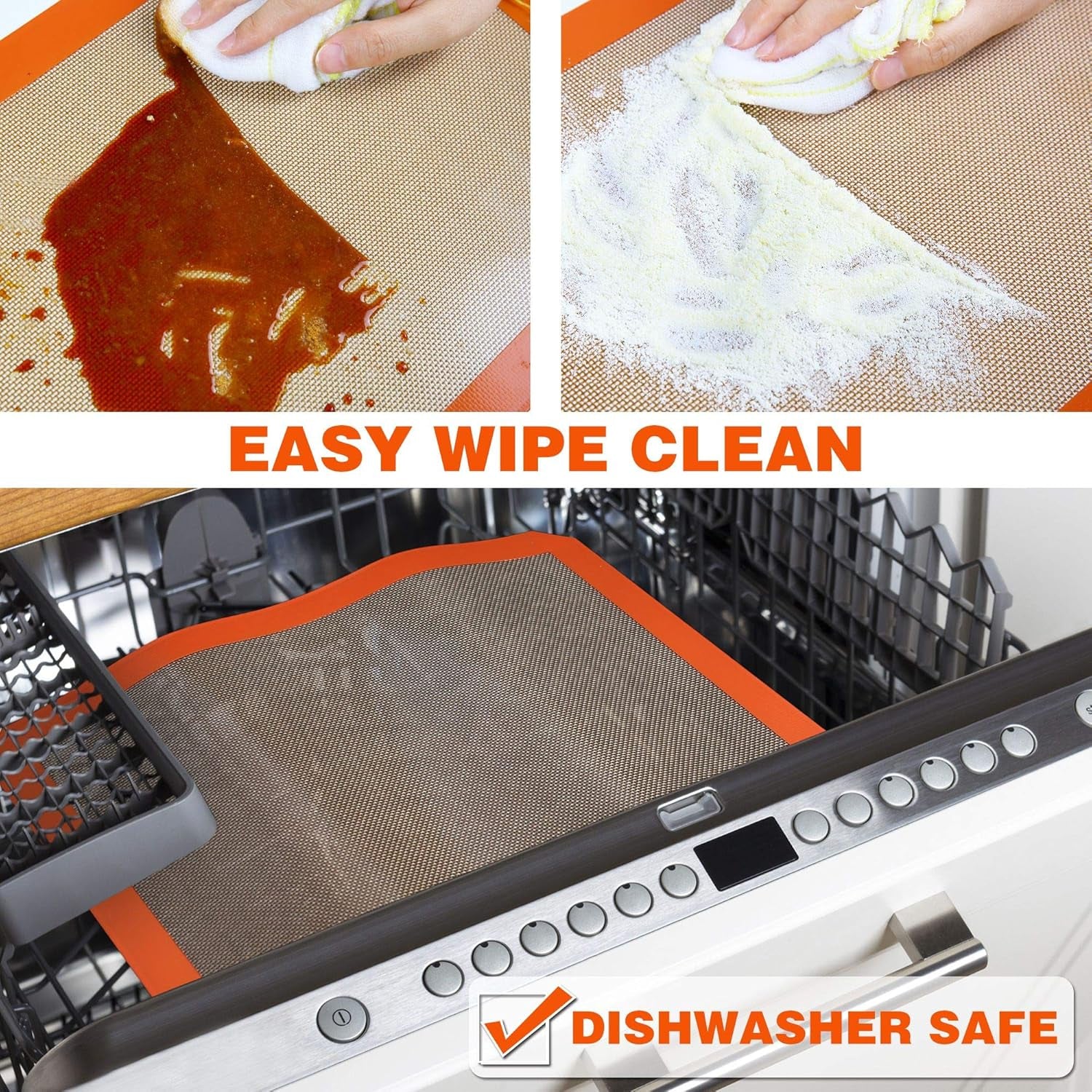 Transform Your Baking Experience with Our Premium Non-Stick Silicone Baking Mats - Includes 2 Half Sheets & 1 Macaron Sheet in Vibrant Orange