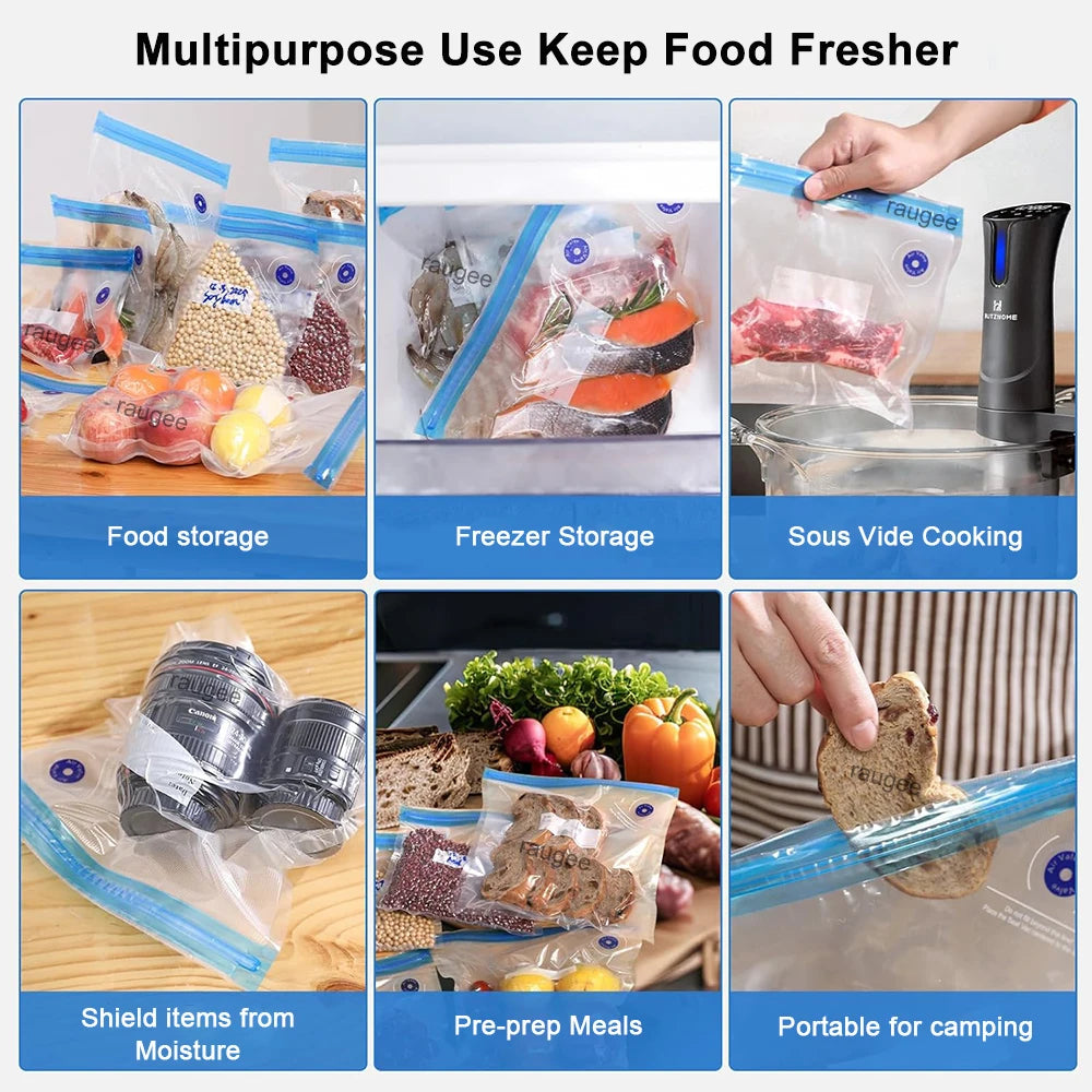 Food Vacuum Bags Reusable Vacuum Packaging Bags 10Pcs Bpa-Free Vacuum Sealing Air Valve Bag Food Storage Fresh Keeping Bags