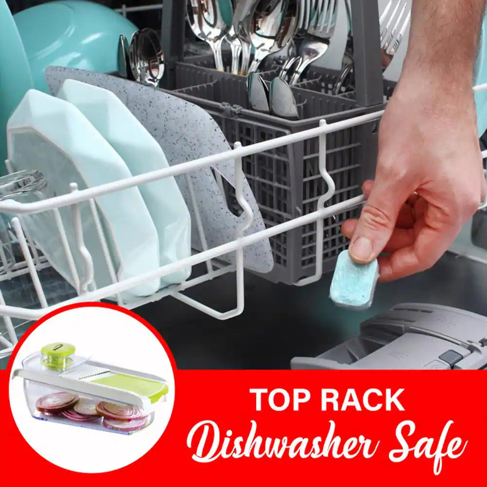 Transform Your Cooking Experience with the Versatile Mandolin Slicer - Includes 5-Cup Storage Container and 4 Interchangeable Stainless Steel Blades