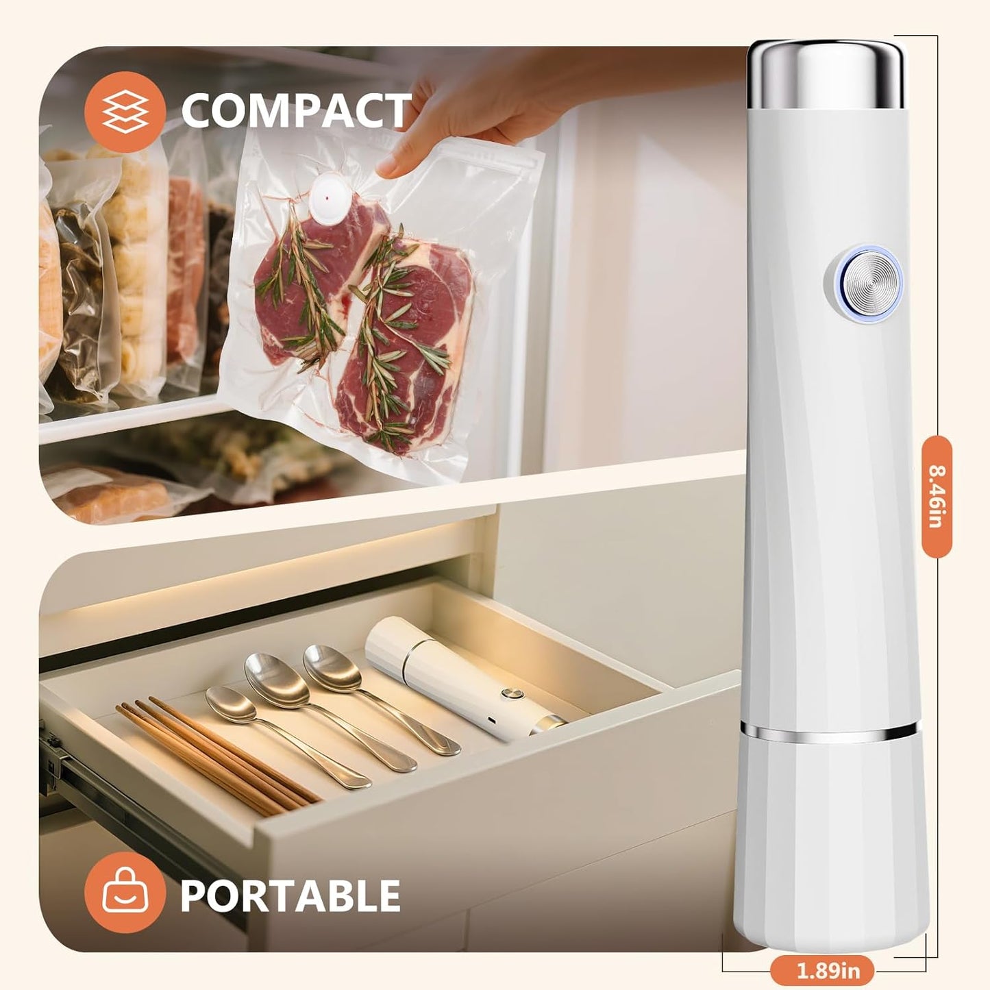 Vacuum Sealer for Food (Compact Vacuum Sealers+ 40 Reusable Vacuum Bags), Powerful Handheld Vacuum Sealer for 10X Preservation & Fresh.