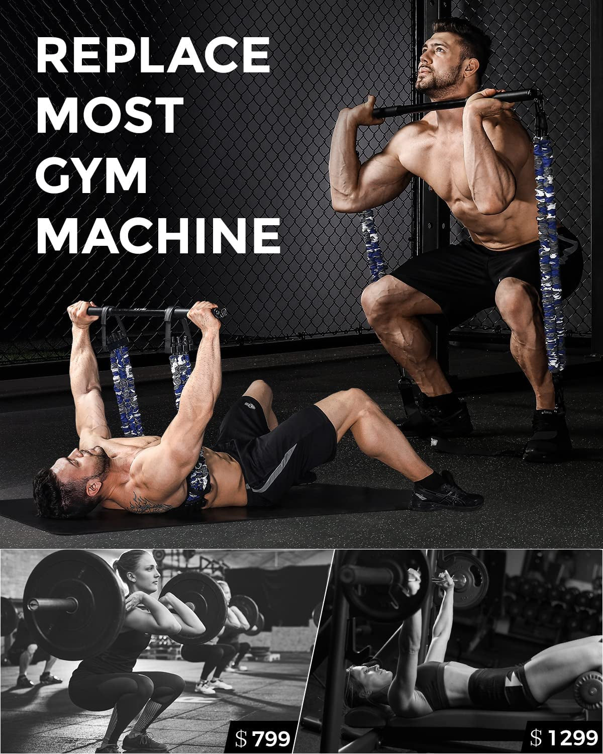 Ultimate Resistance Bands Bar System - 38" Heavy-Duty Home Gym Attachment for Full Body Workouts - Max Load 800Lbs - Perfect for Strength Training and Power Lifting