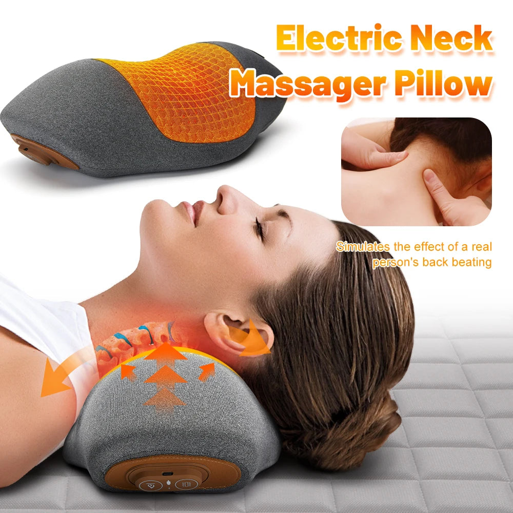 Electric Neck Massager Cervical Pillow Hot Compress Vibration Massage Neck Traction Relax Pillow Spine Support Massager Pillow