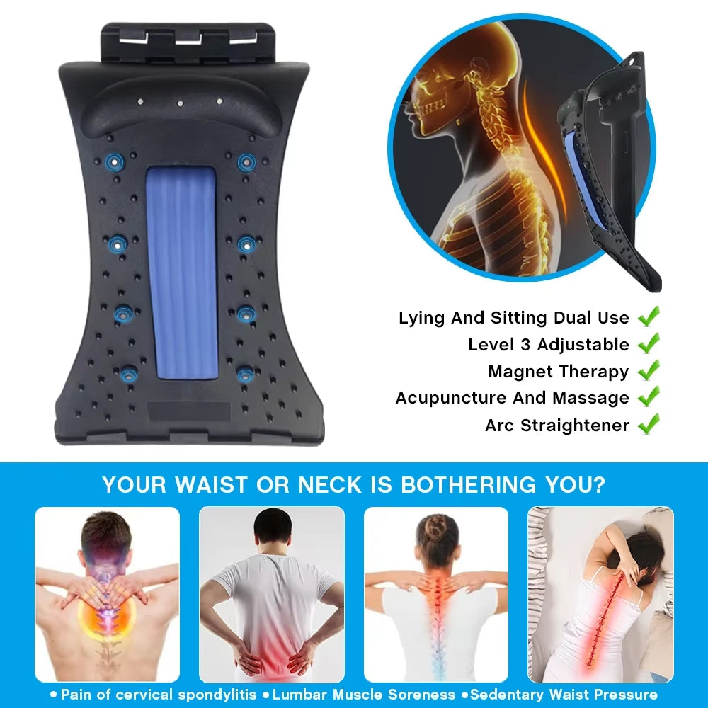 Adjustable Lumbar Support Device for Neck and Back Relief - Versatile Stretching Massager for Yoga and Posture Correction