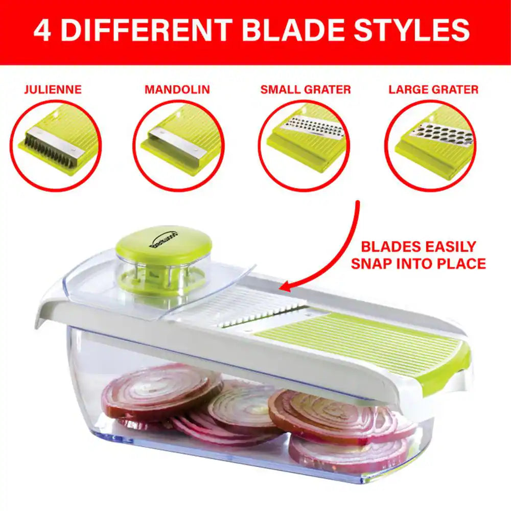 Transform Your Cooking Experience with the Versatile Mandolin Slicer - Includes 5-Cup Storage Container and 4 Interchangeable Stainless Steel Blades