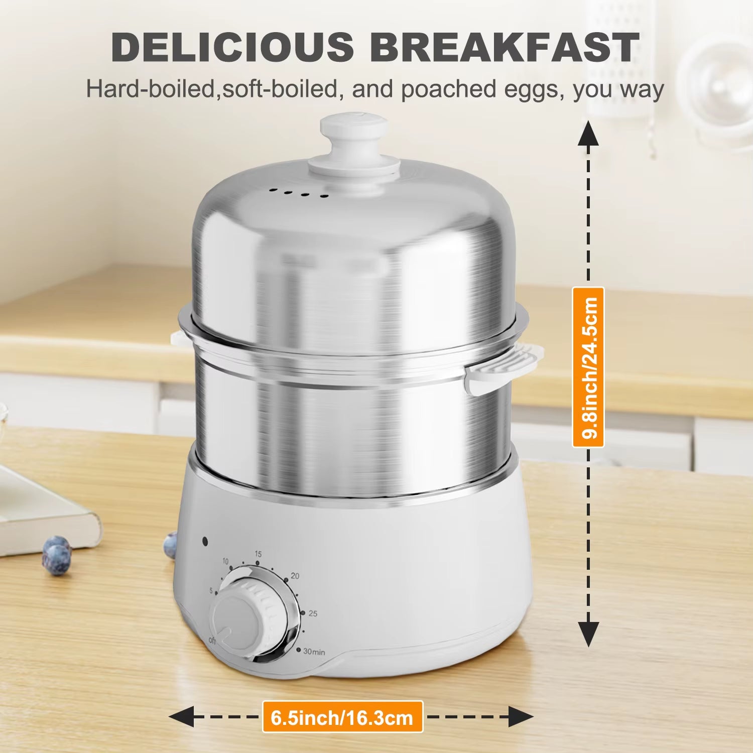 Effortlessly Cook Perfect Eggs with the 14-Egg Electric Stainless Steel Egg Cooker Featuring Auto Shut-Off and 30-Minute Timer