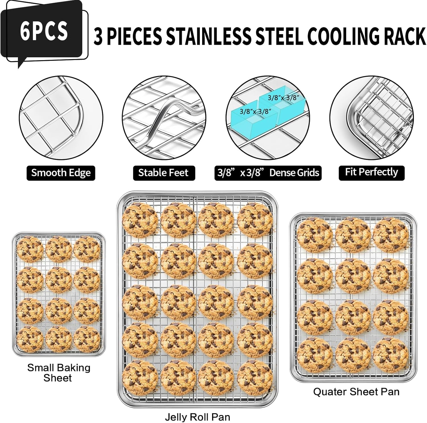 Ultimate Baking Sheet & Wire Rack Set - 6-Piece Stainless Steel Bakeware for Perfect Cookies & More!