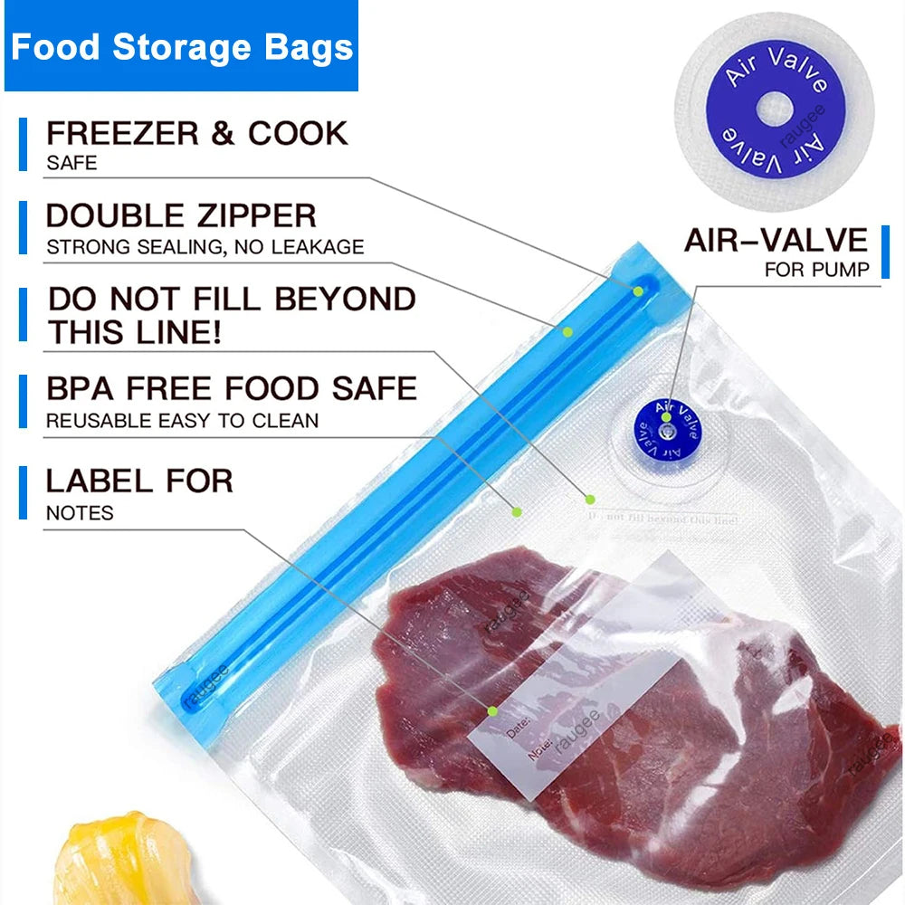 Food Vacuum Bags Reusable Vacuum Packaging Bags 10Pcs Bpa-Free Vacuum Sealing Air Valve Bag Food Storage Fresh Keeping Bags