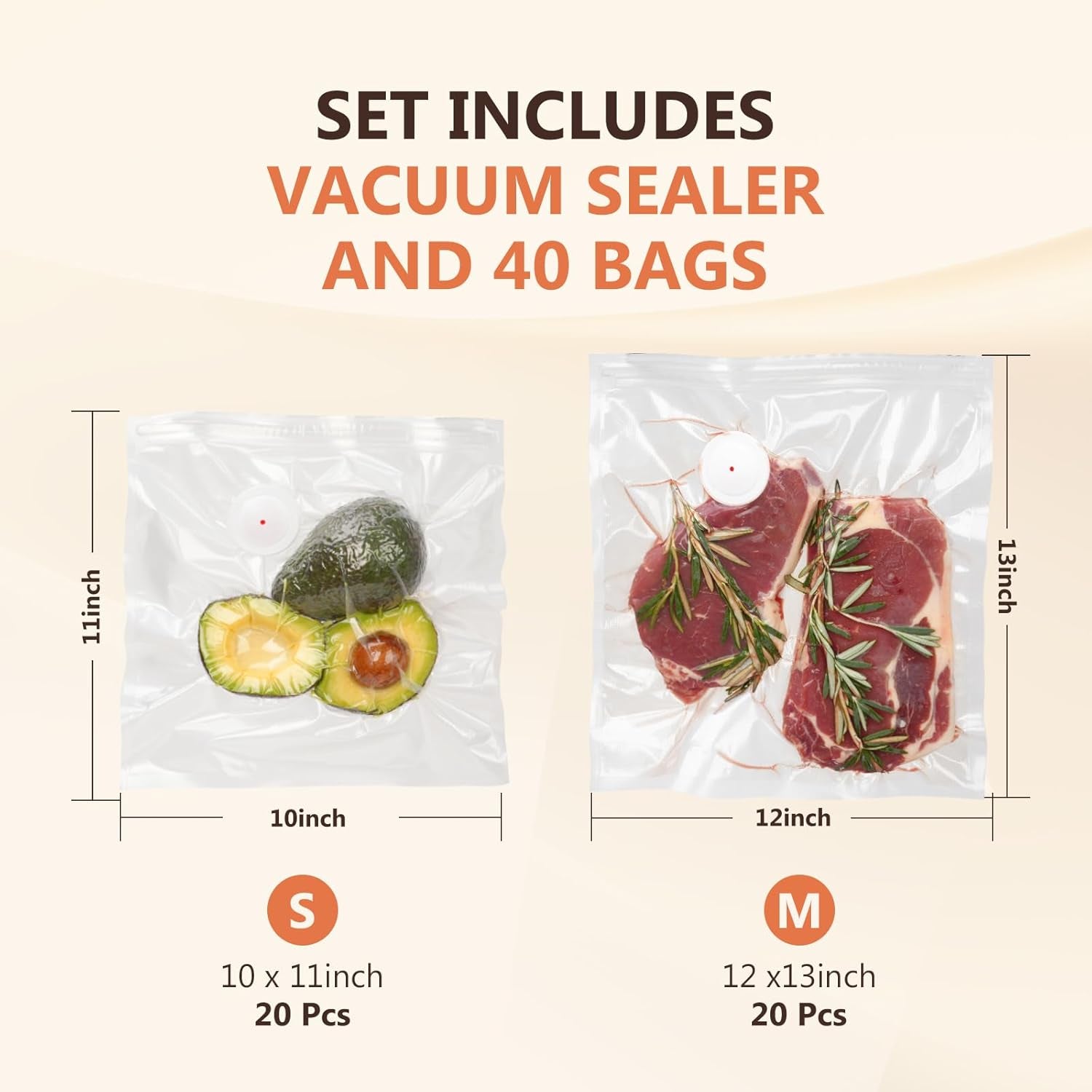 Vacuum Sealer for Food (Compact Vacuum Sealers+ 40 Reusable Vacuum Bags), Powerful Handheld Vacuum Sealer for 10X Preservation & Fresh.