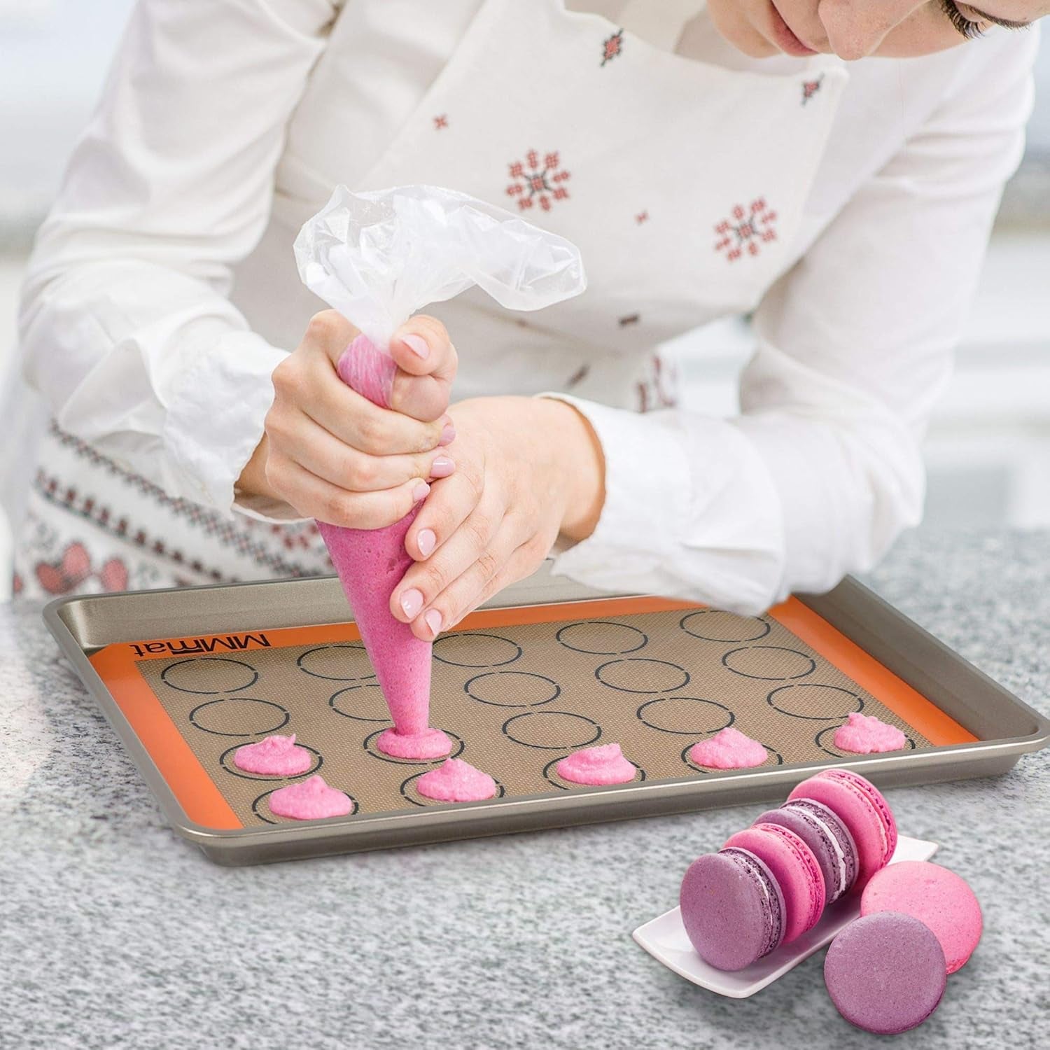 Transform Your Baking Experience with Our Premium Non-Stick Silicone Baking Mats - Includes 2 Half Sheets & 1 Macaron Sheet in Vibrant Orange